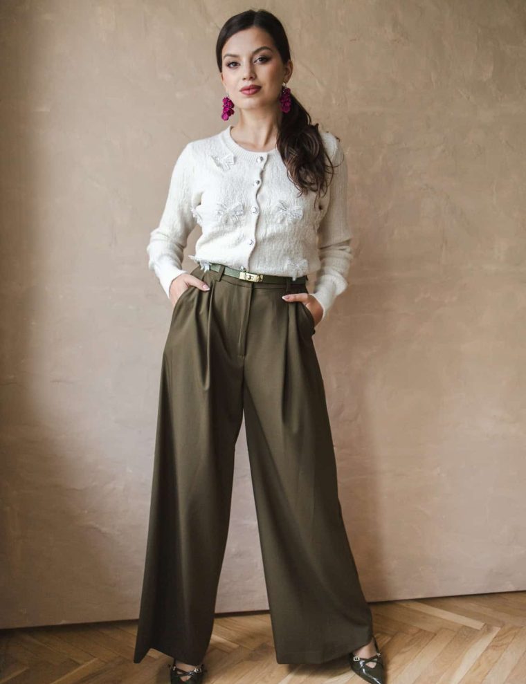 Inventino look khaki palazzo